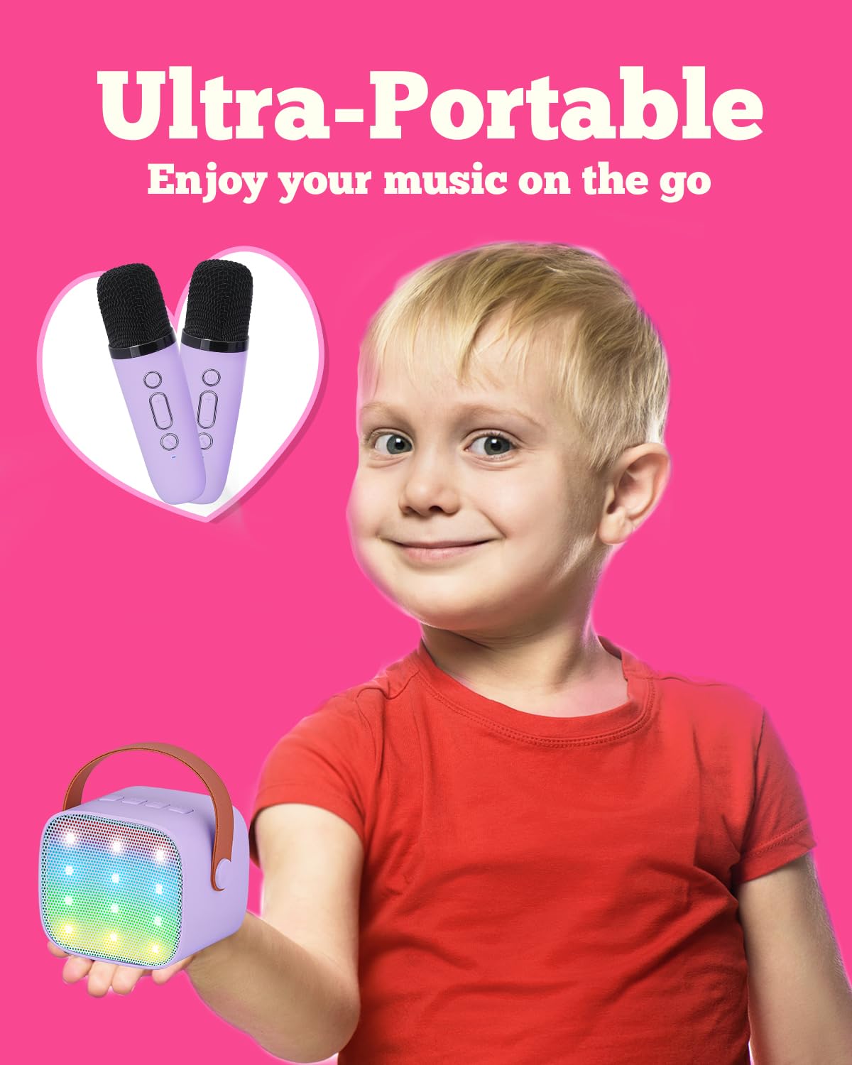 Verkb Mini Karaoke Machine With 2 Wireless Microphones For Kids, Kids Toys For Girls And Boys, Portable Bluetooth Speaker Gift F
