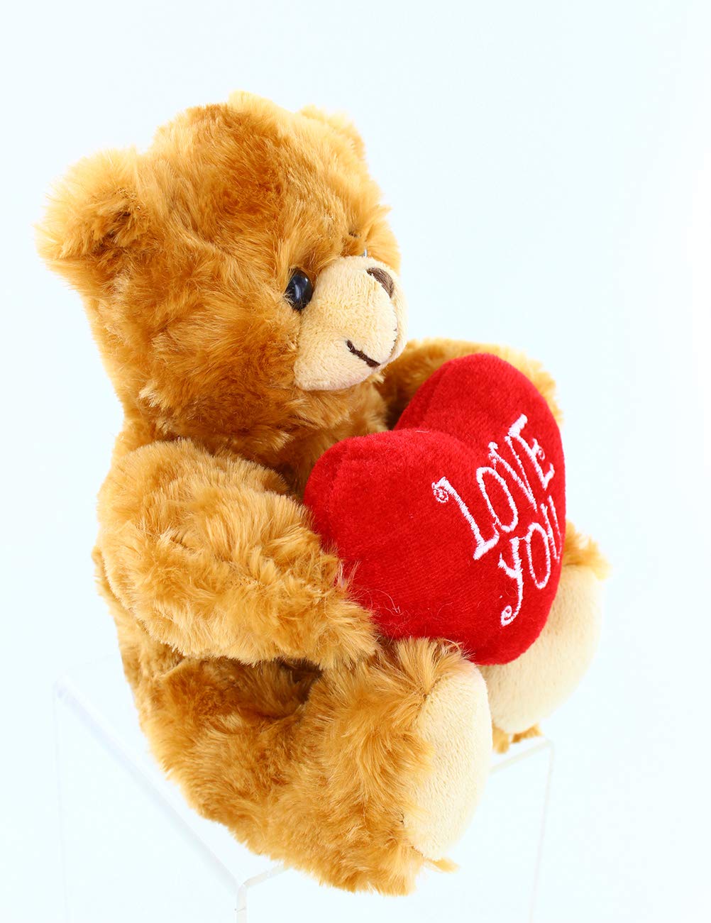 Plushland Stuffed Mocha Heart Bear - Plush Bear Toy For Kids & Adults - Embroidered Heart Pillow - Brown-9 Inches