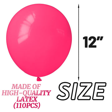 110Pcs Hot Pink Balloon 12 Inch, Hot Pink Latex Balloons For Birthday Party Baby Shower Wedding(With 2 Ribbons).