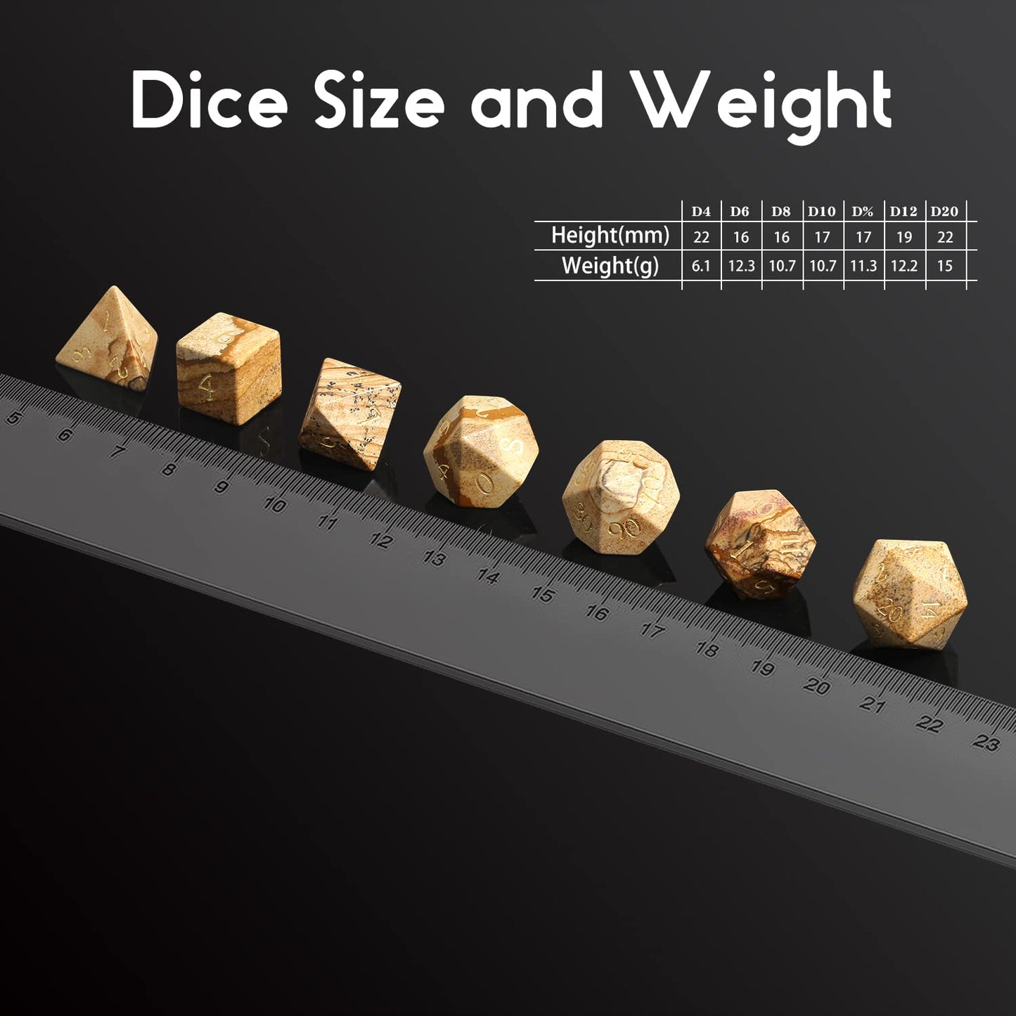 Picture Gemstone Dnd Dice ,Dndnd Full Set Natural Stone Dice Set With Gorgeous Gift Case For Dungeons And Dragon And Tabletop Ga