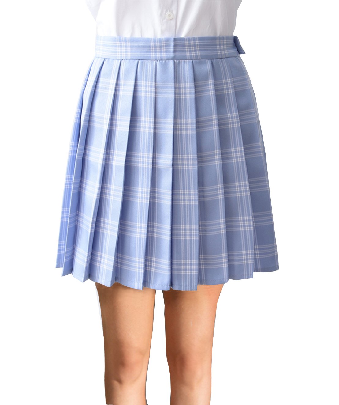 Beautifulfashionlife Women`S Pleated Over Knee Short Skirts (L,Blue Mixed White)