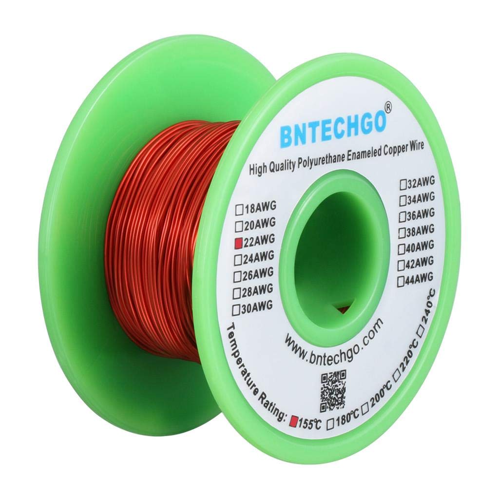 Bntechgo 22 Awg Magnet Wire - Enameled Copper Wire - Enameled Magnet Winding Wire - 4 Oz - 0.0256' Diameter 1 Spool Coil Red Temperature Rating 155? Widely Used For Transformers Inductors