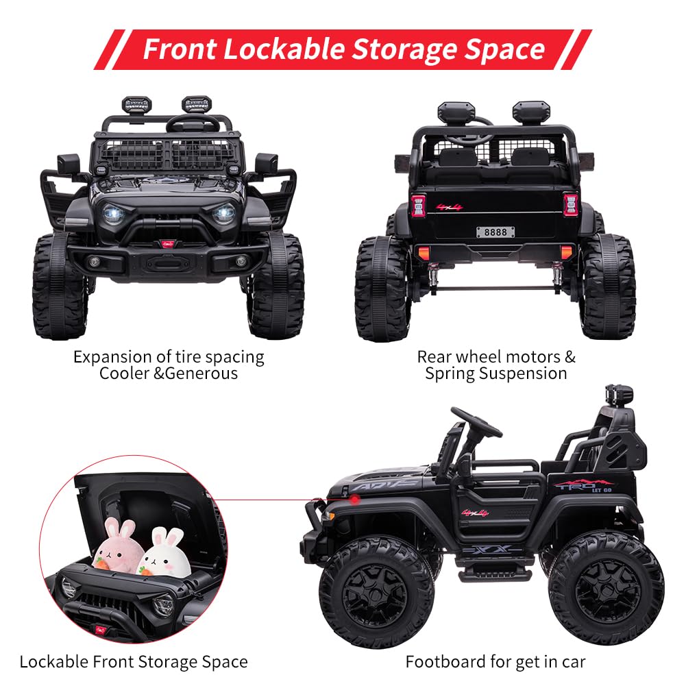 24V Kids Ride On 2 Seaters Electric Car With Remote Control, 2 * 120W Motors Battery Powered 20'' Extra Large Seats+15.5'' Xl Wh