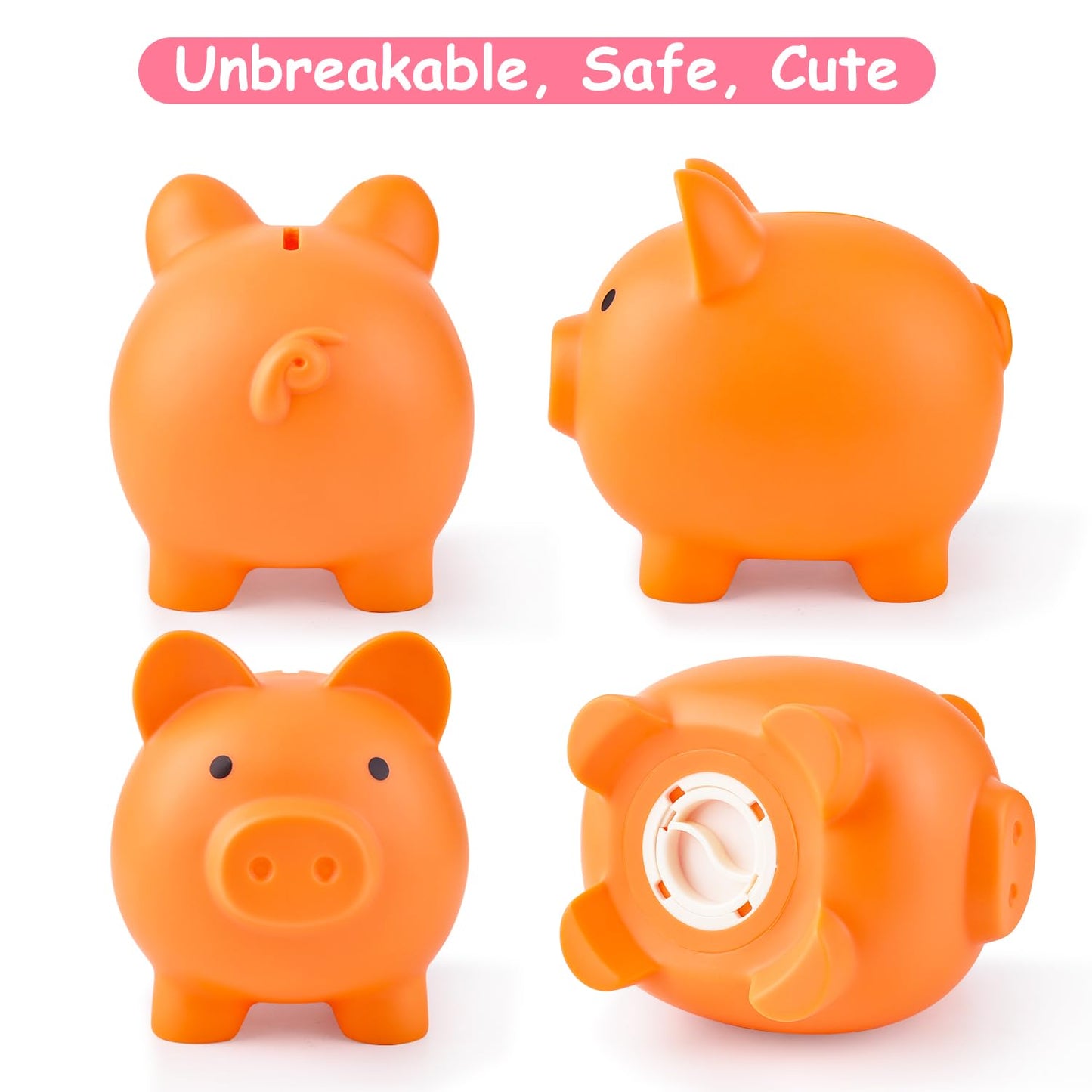 Pjdrllc Piggy Bank, Unbreakable Plastic Money Bank, Coin Bank For Girls And Boys, Medium Size Piggy Banks, Practical Gifts For Birthday, Easter, Christmas (Orange)