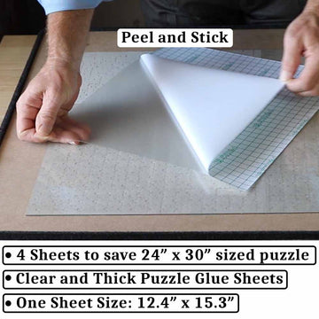 Preserve 5 X 1000 Piece Puzzle Clear Glue Sheets Adhesive Saver Peel and Stick Extra Large Thick No Mess with Hanging Tabs for P