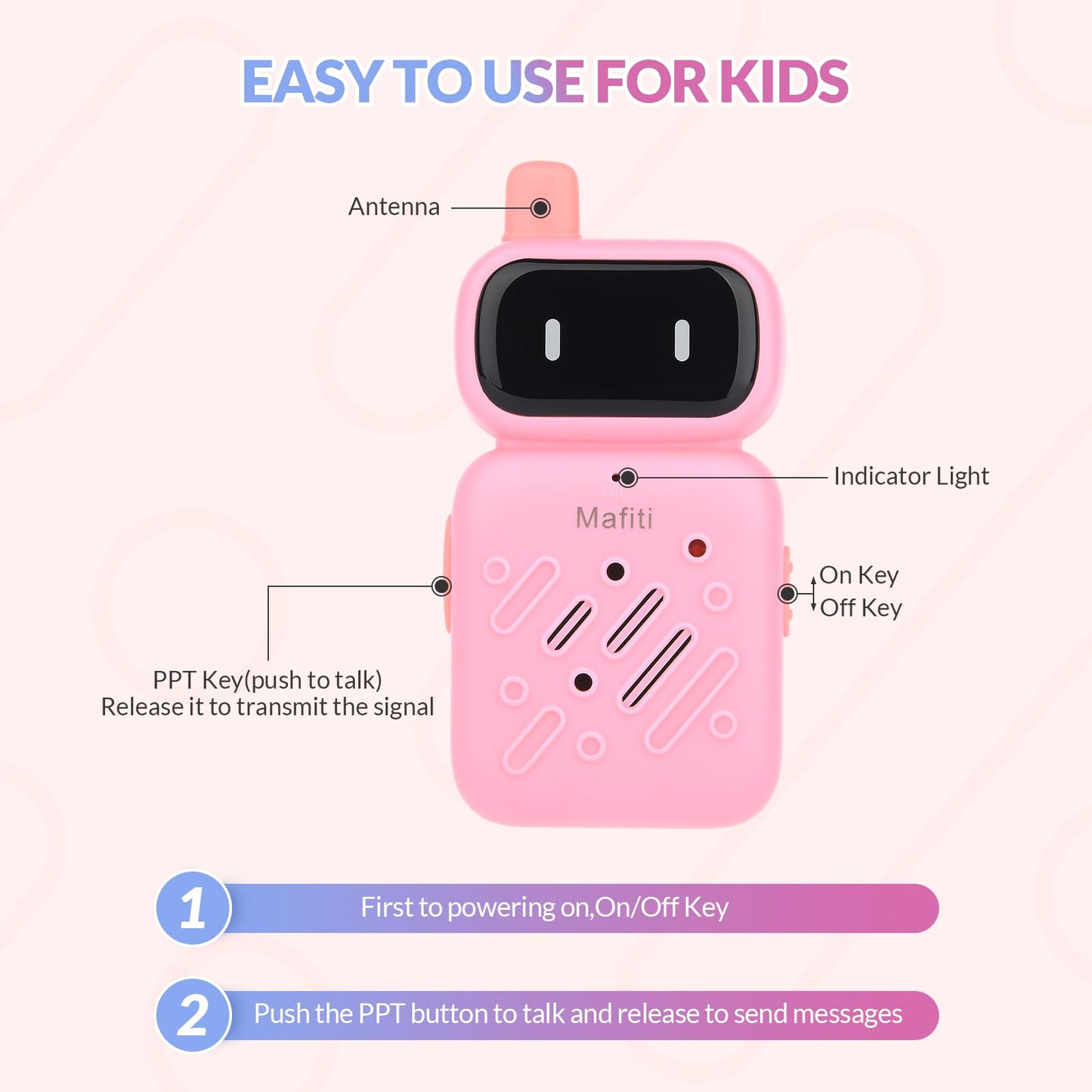 Mafiti Rechargeable Walkie Talkies For Kids 2 Pack Mini Walkie Talkie Long Range 1 Kms 2 Way Radio Toddler Toys Christmas Birthd