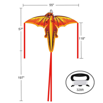 SNJOYFUL Dragon Kite for Kids & Adults, 55'' Beach Kite Easy to Fly, Huge Kites for Kids Ages 4-8 for Beginners, with 328ft Stri