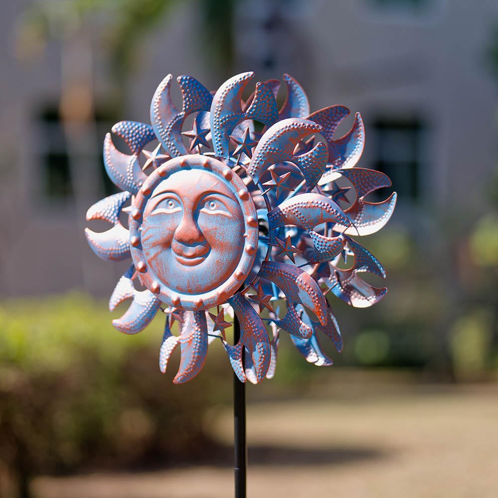 Viveta Outdoor Wind Spinners, 13.2 Inch Metal Wind Sculpture,Sun Face Windmill for Yard Patio Lawn Garden Decoration