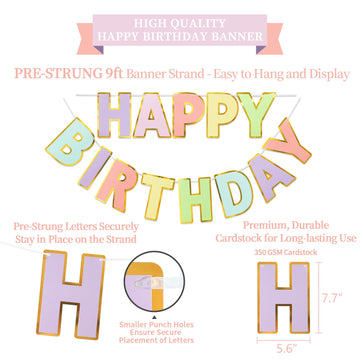 LITAUS, Birthday Decorations, NO DIY - Pack of 17 | Macaron Happy Birthday Banner, Honeycomb Balls, Swirls, Garland | Happy Birt