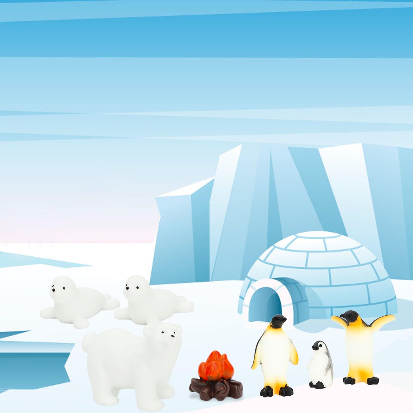 Onest 16 Pieces Mini Arctic Animals Figurines Set Polar Bear Figurines Plastic Arctic Animal Toy Small Polar Bear Seals Penguin