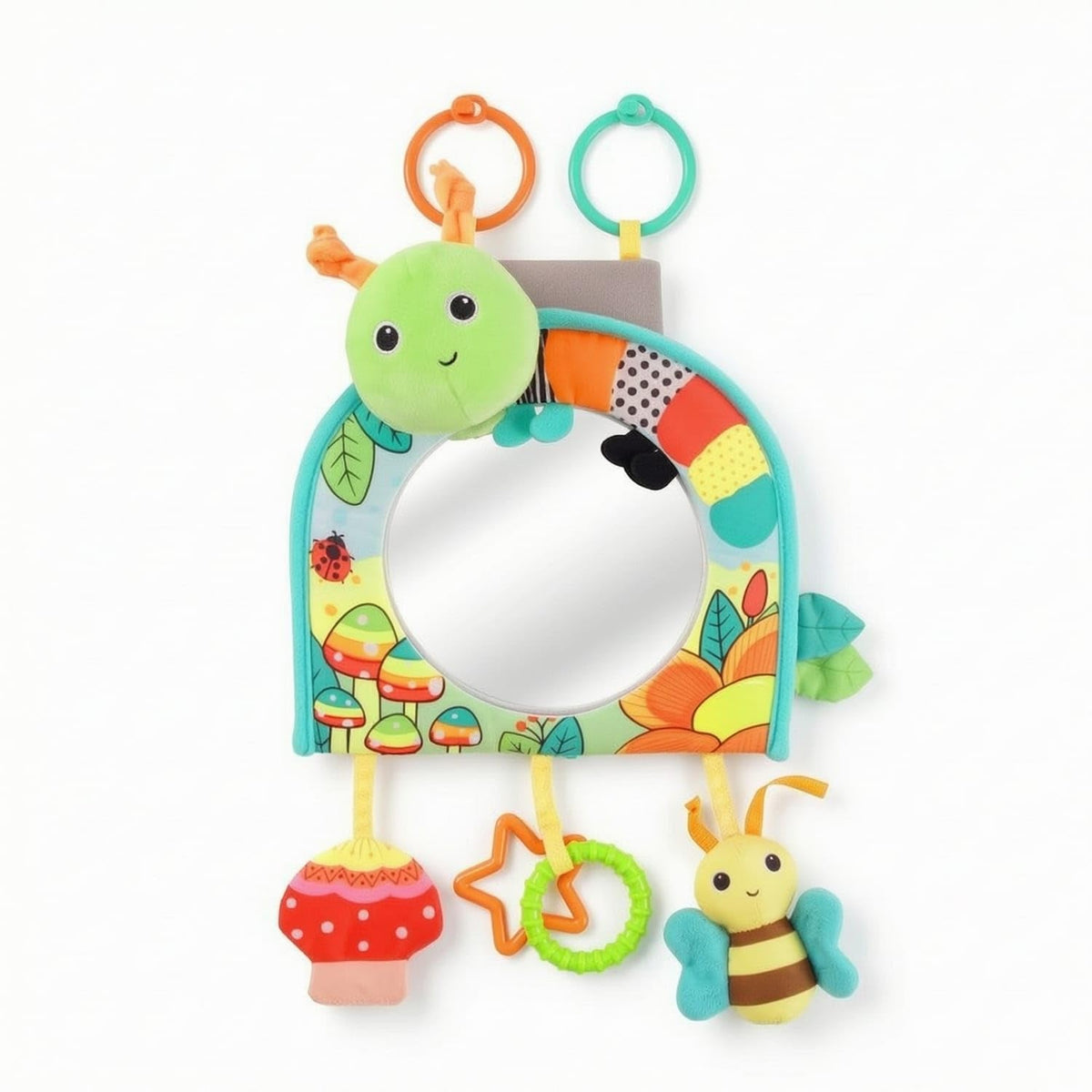 Sensory Crib Mirror With Hanging Toys Soft Mirror Toy Soft Fabric Hanging Toy Textured For Babies, Infants, Newborns, Caterpilla