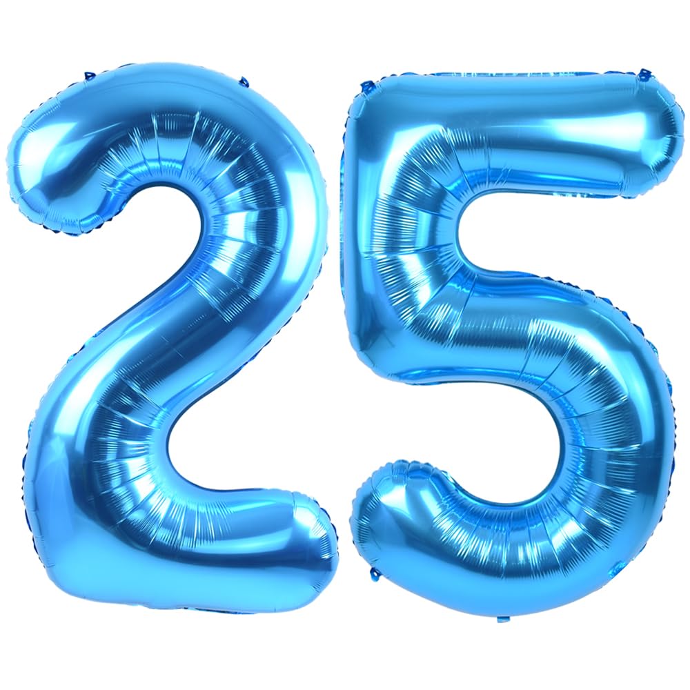 Toniful 40 Inch Blue Large Numbers Balloon Birthday Party Decorations, Foil Mylar Big Number Balloon Digital 25 For 25Th Birthda
