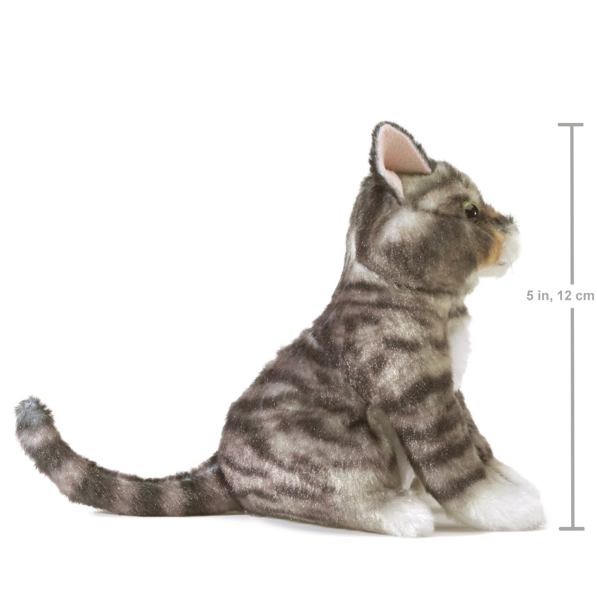 Folkmanis Mini Tabby Cat Finger Puppet, Gray; Black; White