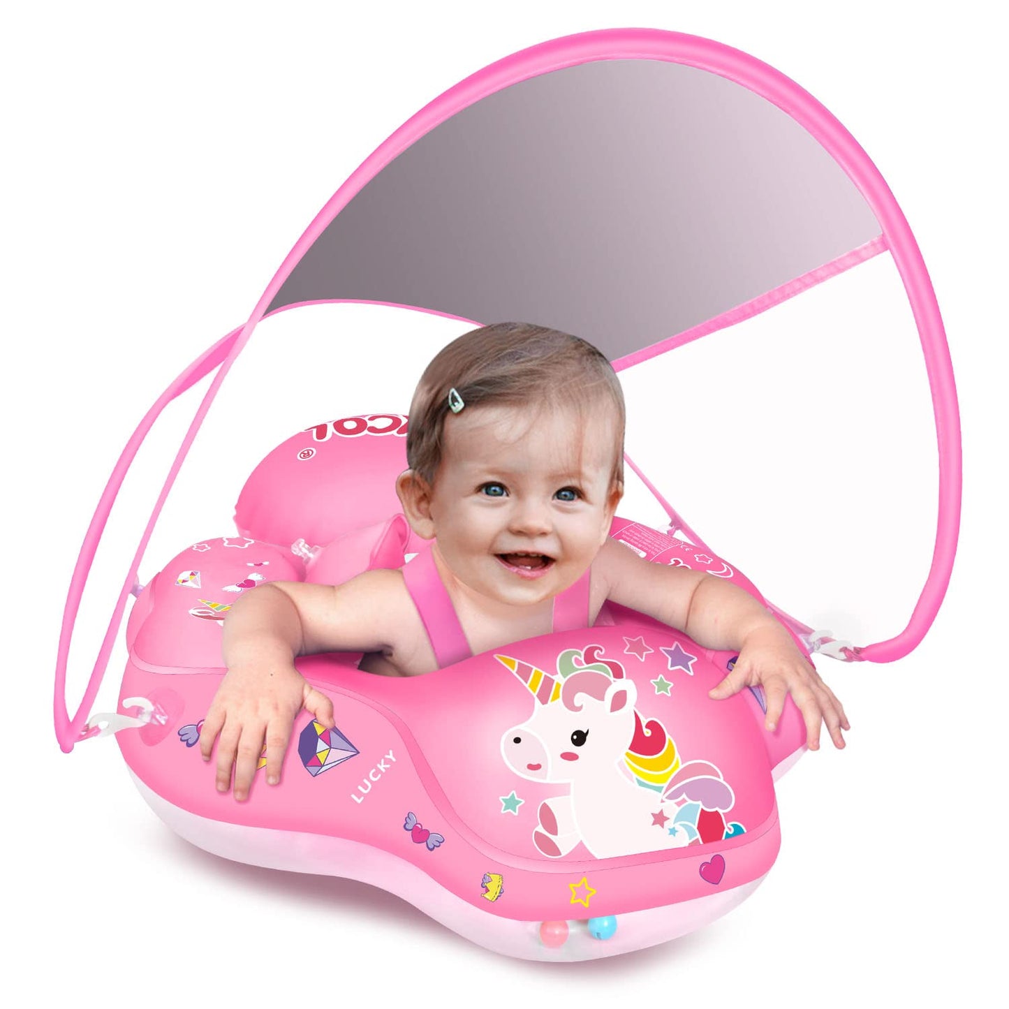 Laycol Baby Swimming Float Inflatable Baby Pool Float Ring With Sun Protection Canopy,Add Tail No Flip Over For Age Of 3-36 Mont