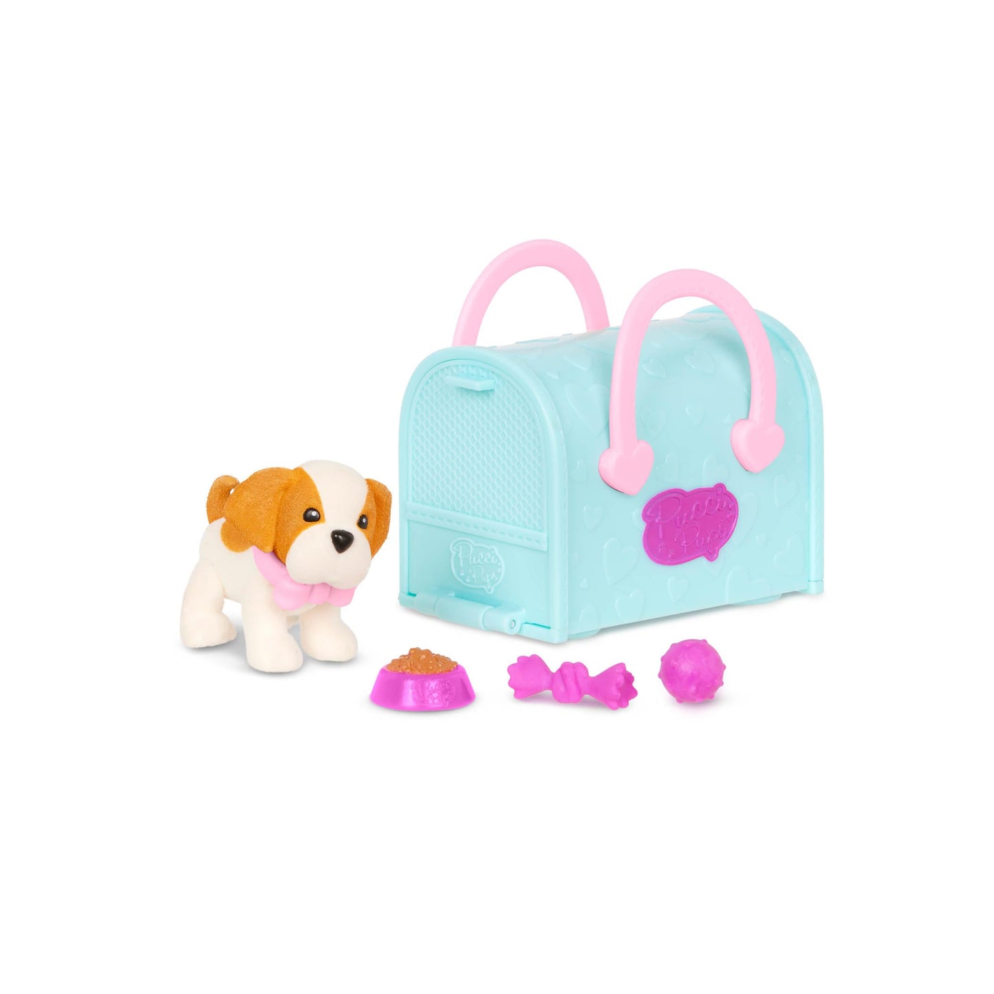 Pucci Pups - Collectible Puppy Set – Boston Terrier, Pug, Shih Tzu – Carrier Purse – Dog Accessories Included – Toys For Kids 3+