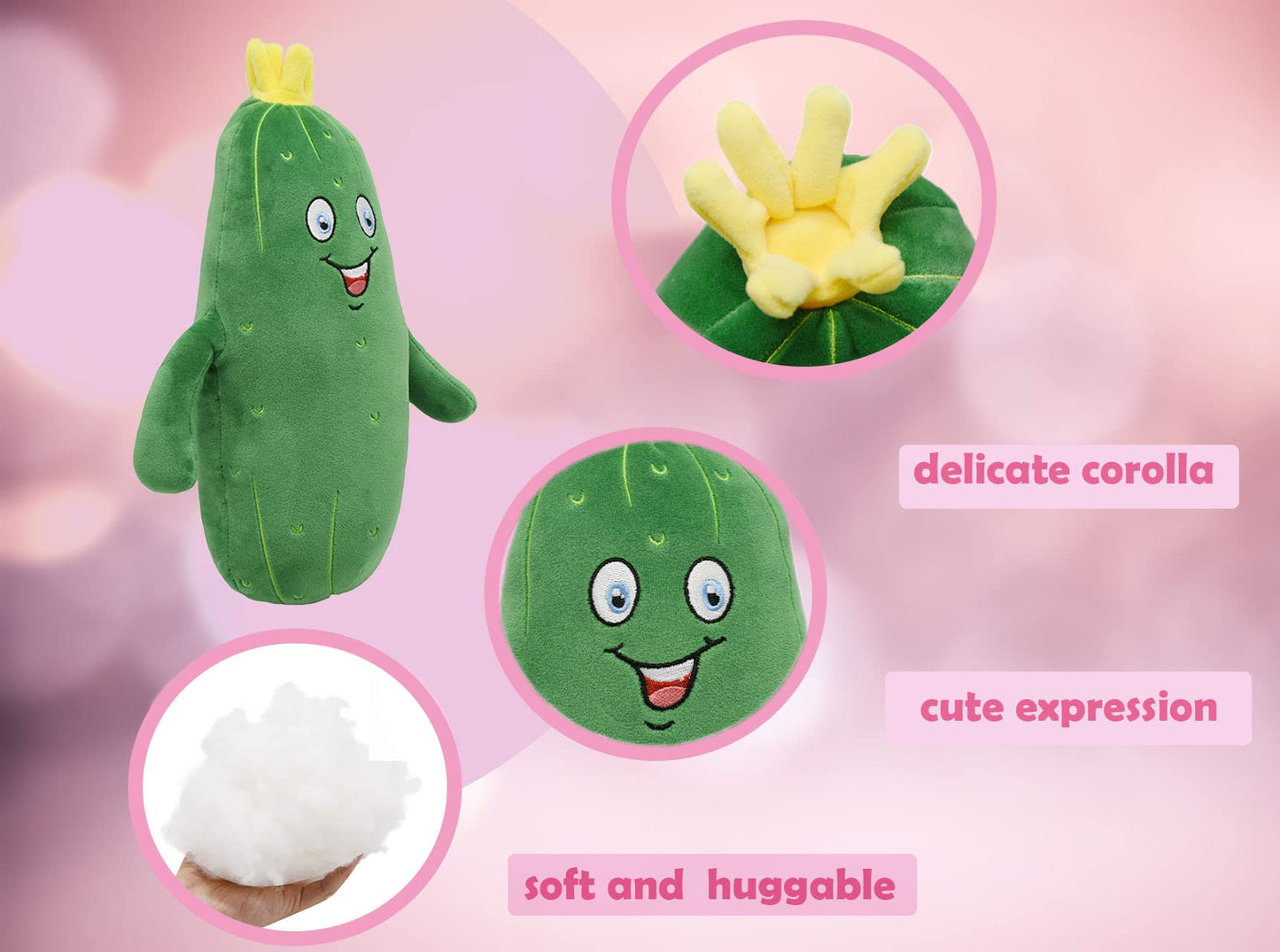 Baboli Adorable Pickle Stuffed Animal Cucumber Plush Plant With Smile Face And Yellow Corolla Pretty Cute Plushie Toy Gift For Any Pickle Lover 12 Inches (Smiling-L)