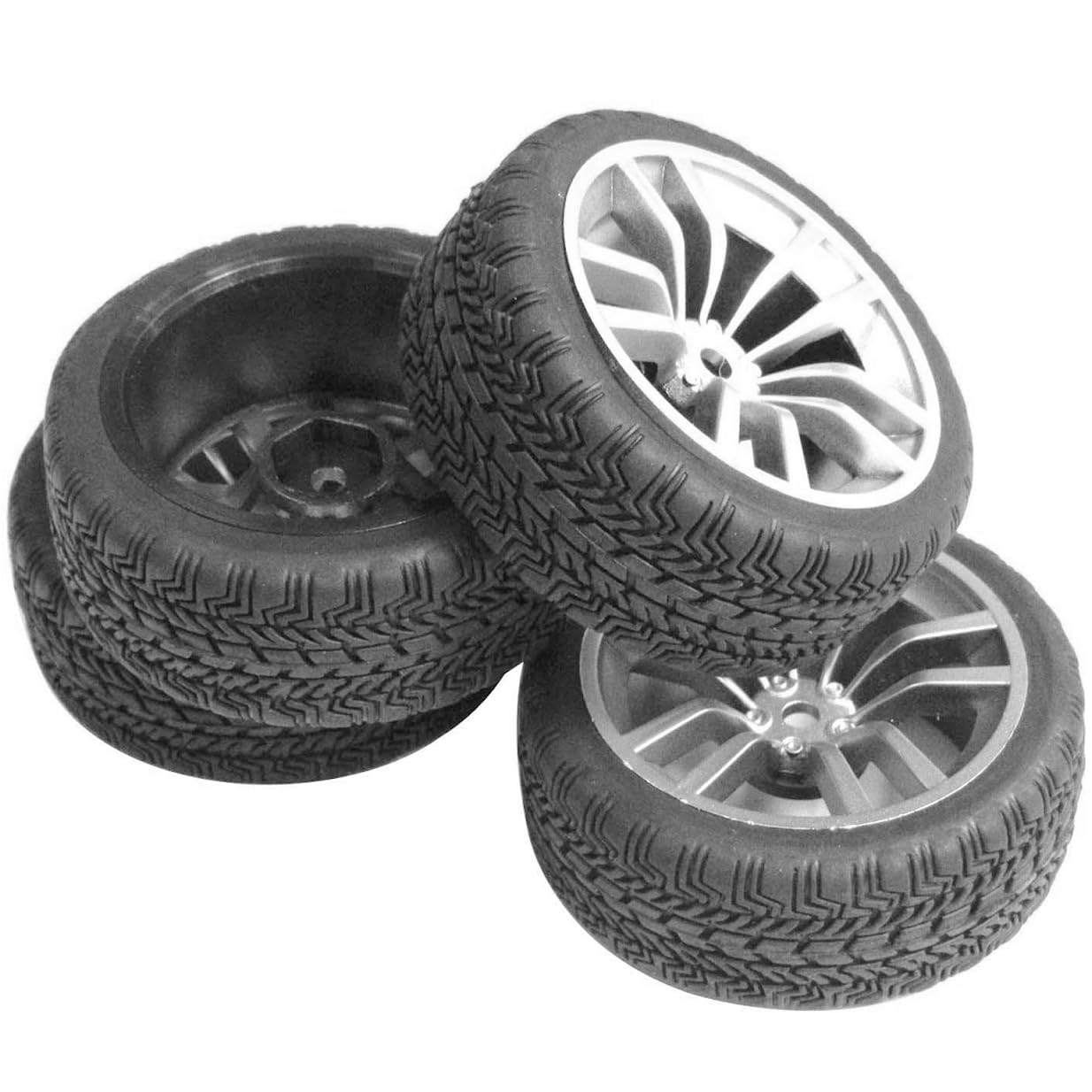 ShareGoo 12mm Hex Wheel Rims & Rubber Tires for 1/10 RC On-Road Touring Flat Racing Car (Pack of 4)