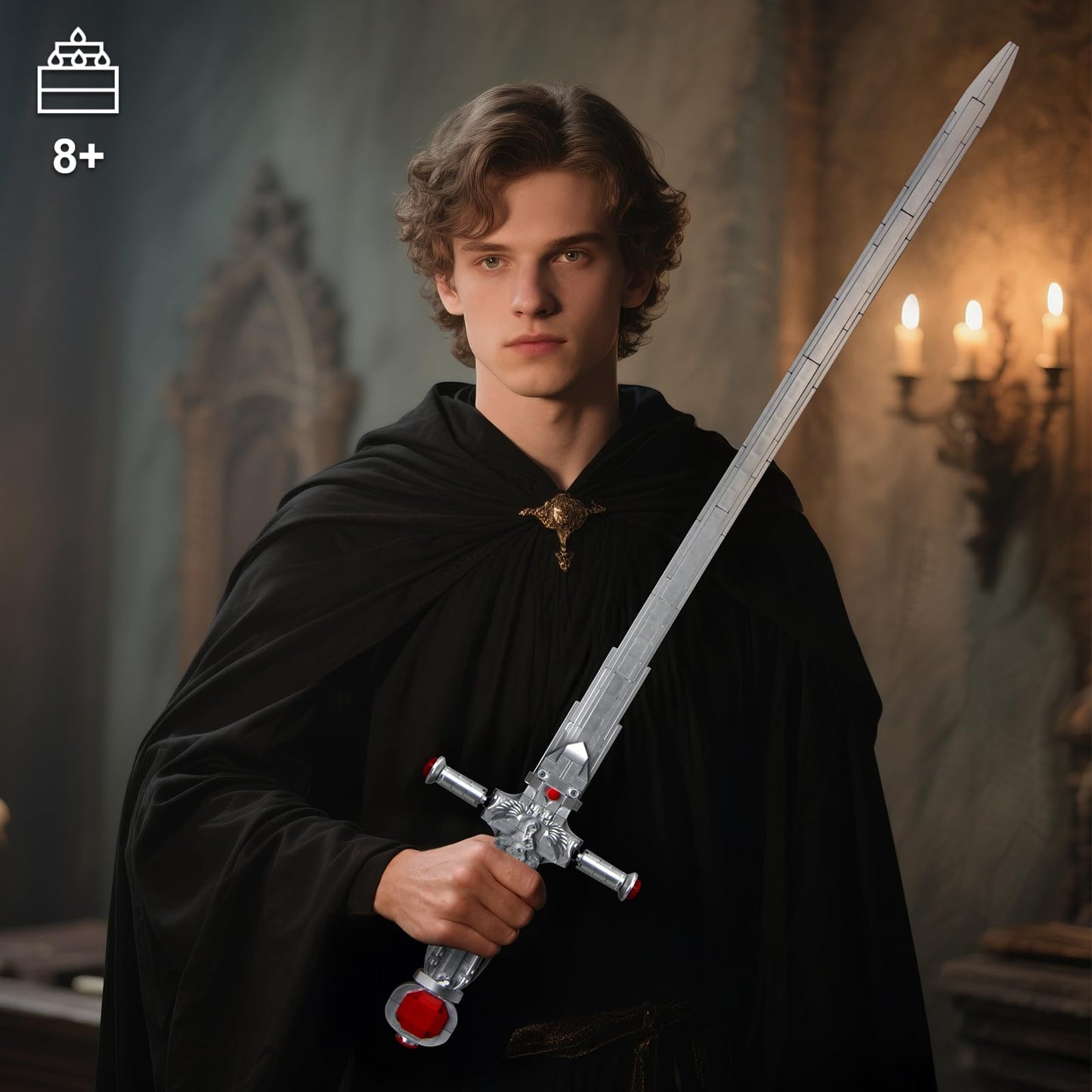 HIGH GODO Goblins decorative replica blade Building Block Set 37.4 Magic Holy decorative replica blade with White Ruby Handle Model Kit Cosplay Anime Katana Set for mature-themeds Kids Fans 8+ (605 PCS)