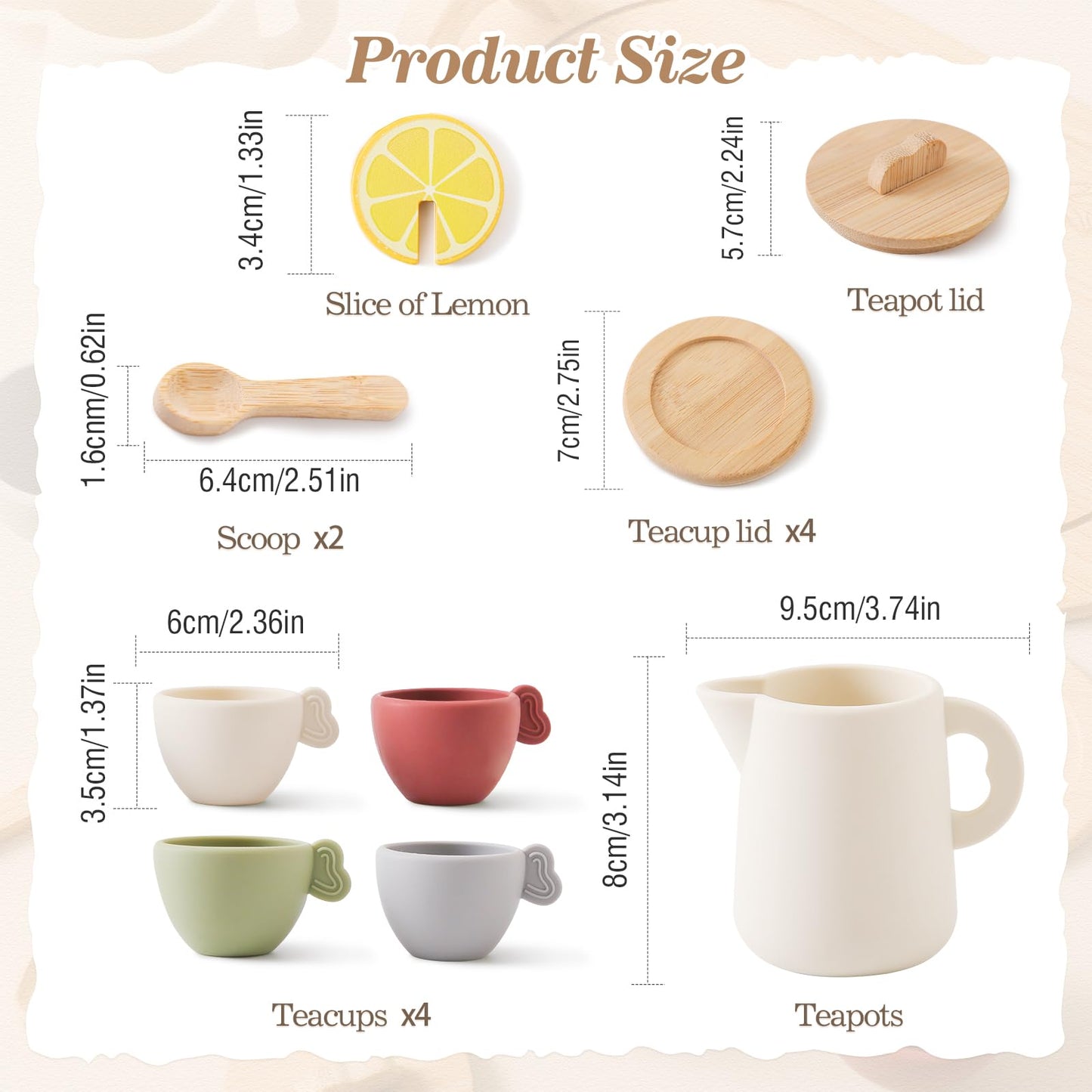 Tea Party Set for Little Girls,Wooden Tea Set,Princess Tea Time Sets for Kids Best Gifts for Toddler with Silicone Teapot Cups W