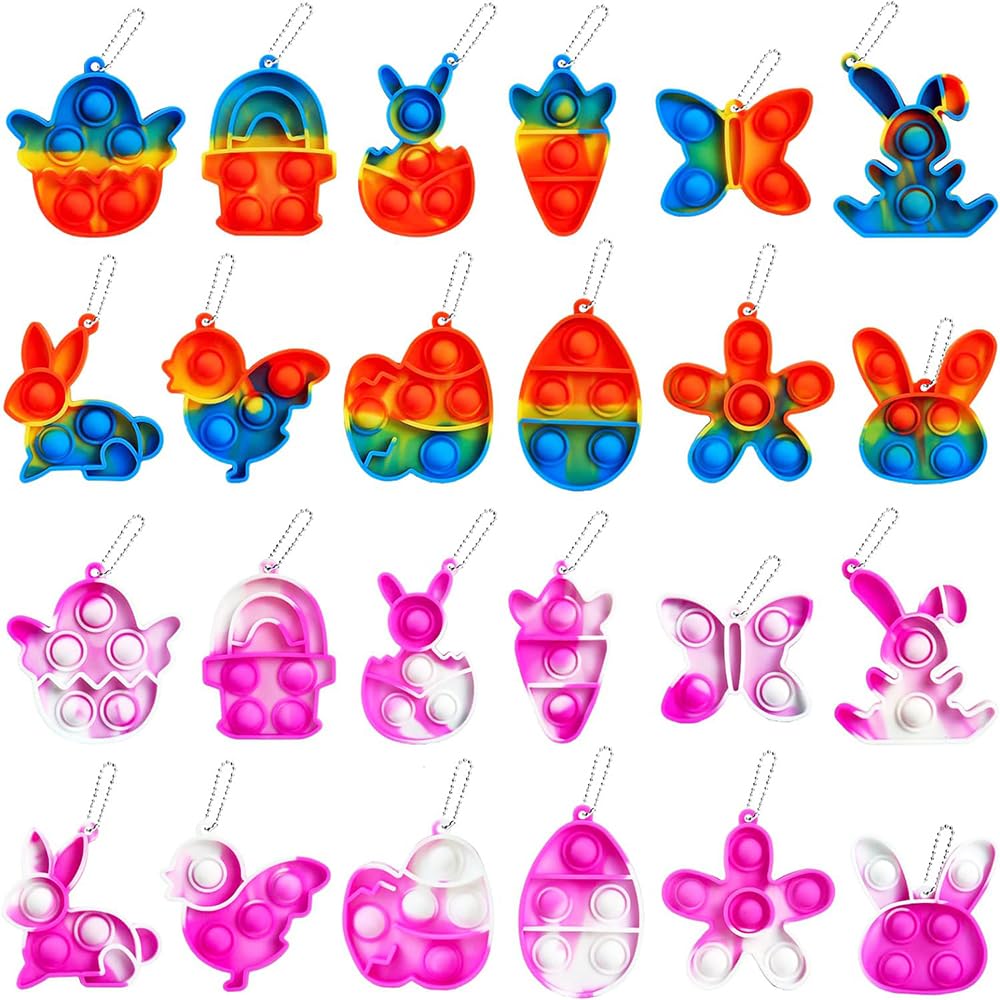 Jdsty 24Pcs Easter Pop Fidget Toys, Mini Easter Simple Pop Fidget Toys For Kids Boys Girls Toddlers Easter Basket Stuffers Gifts