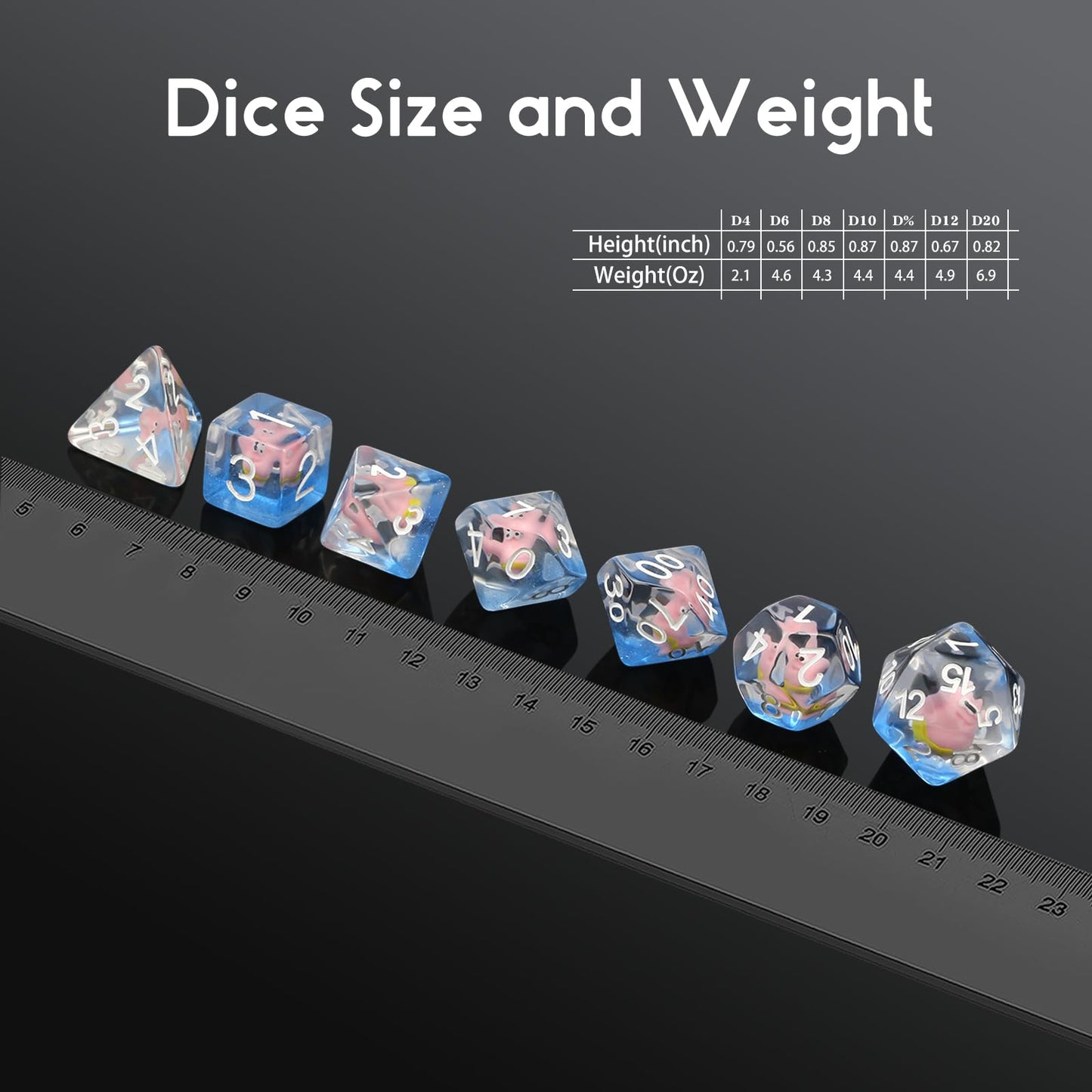 Patrick Star Resin DND Dice Set,DNDND 7PCS Dungeons and Dragons Dice with Velvet Bag for D&D Role Playing Games and Tabletop Gam