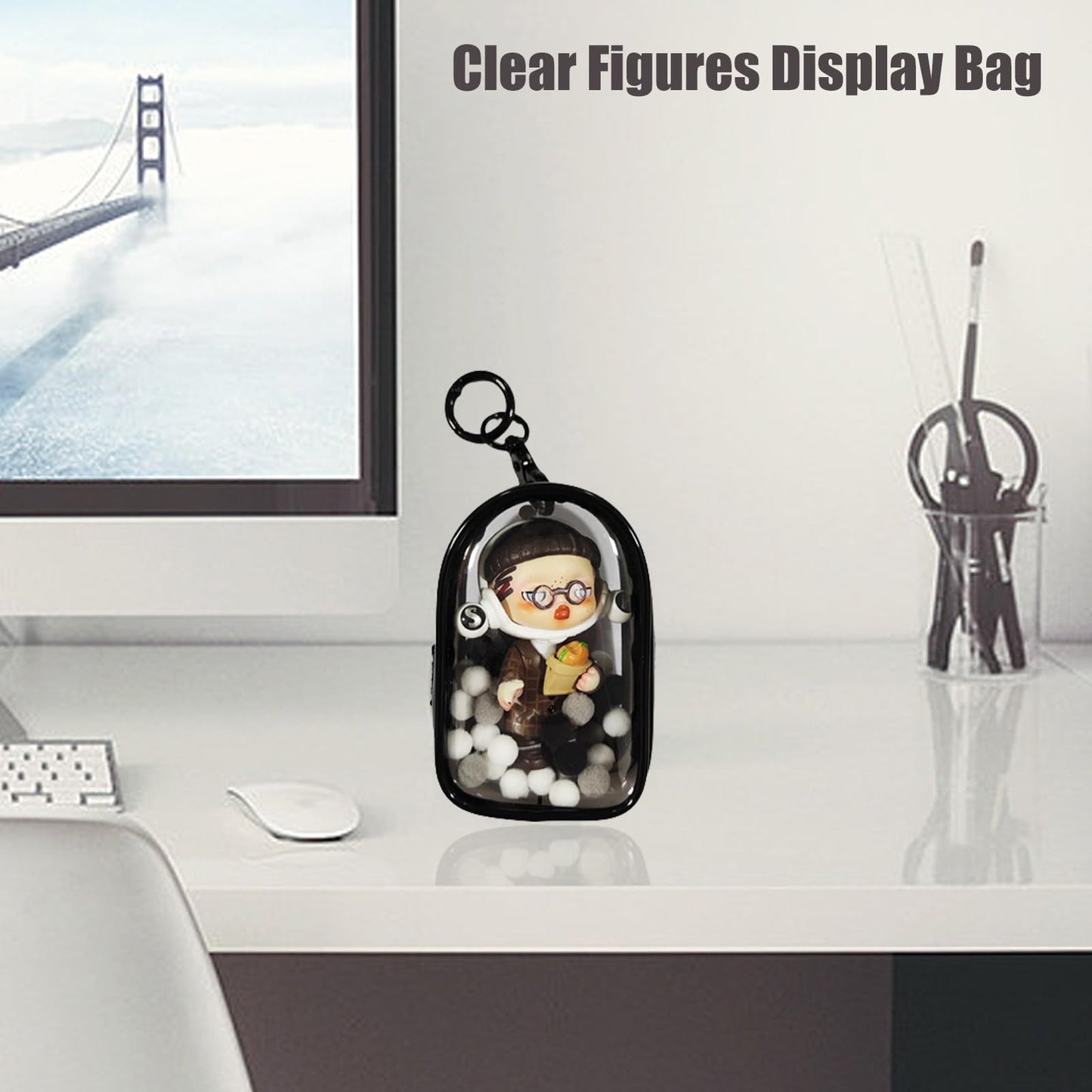 Clear Figures Display Bag, Portable Figures Storage Bag With Keychain, Mini Doll Hanging Blind Box, Single Zipper Closure Dustpr