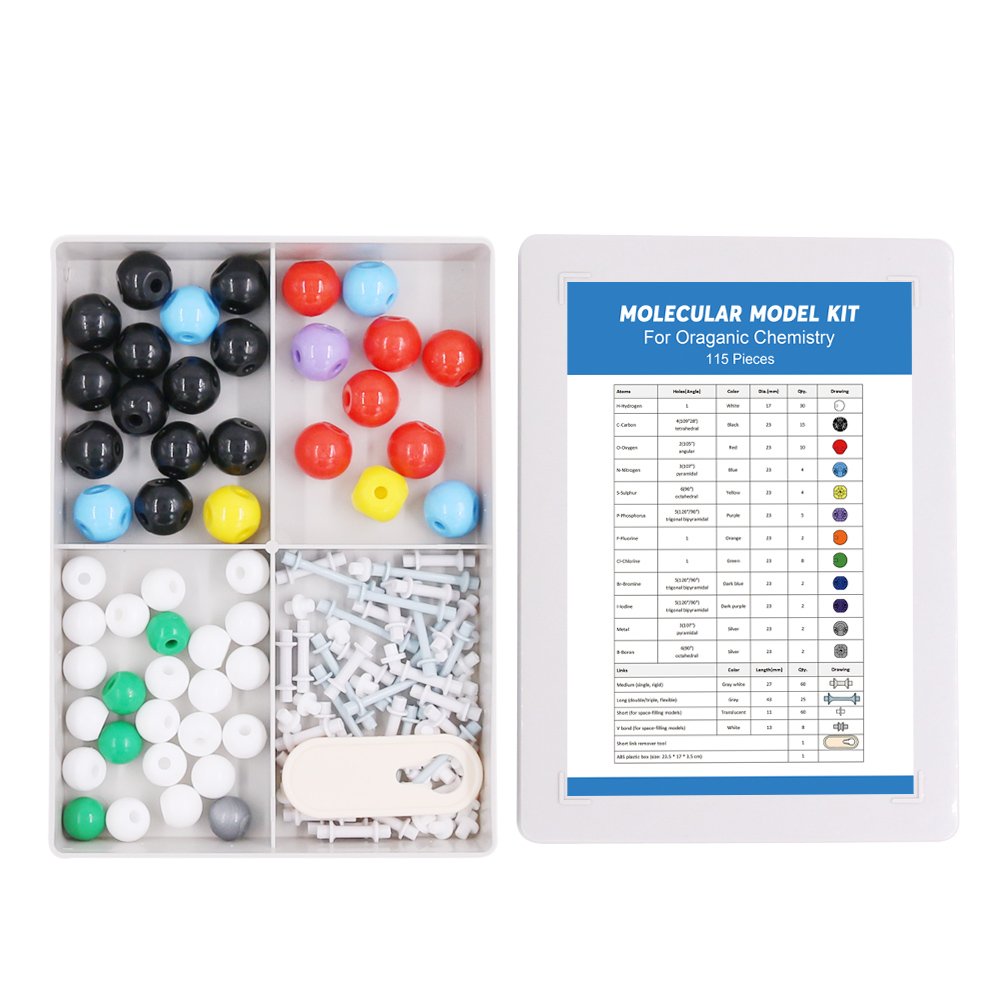 Swpeet 115 Pcs Organic Chemistry Molecular Model Student And Teacher Kit, Molecular Model Set For Inorganic & Organic Chemistry - 50 Atoms & 64 Links & 1 Short Link Remover