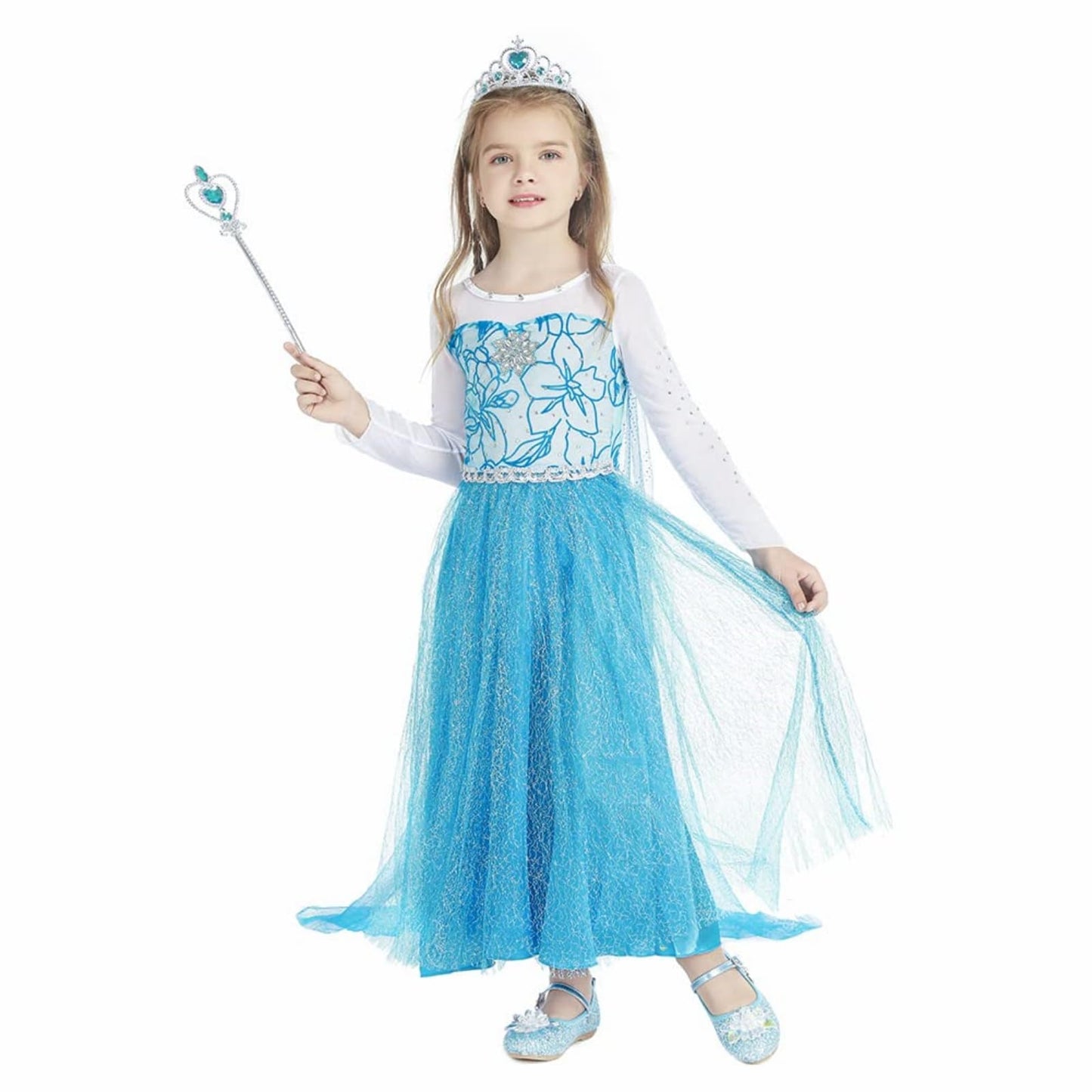 Princess Costumes for Girls Dress Up Clothes for Little Girls Toddler Costume with Accessories Crown Christmas Birthday Party 5-