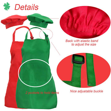 multifuns 2 Sets Green&Red Kids Apron and Chef Hat Set-Childrens Kids Apron for Girls Boys Cooking Painting Baking Wear 5-12 Age