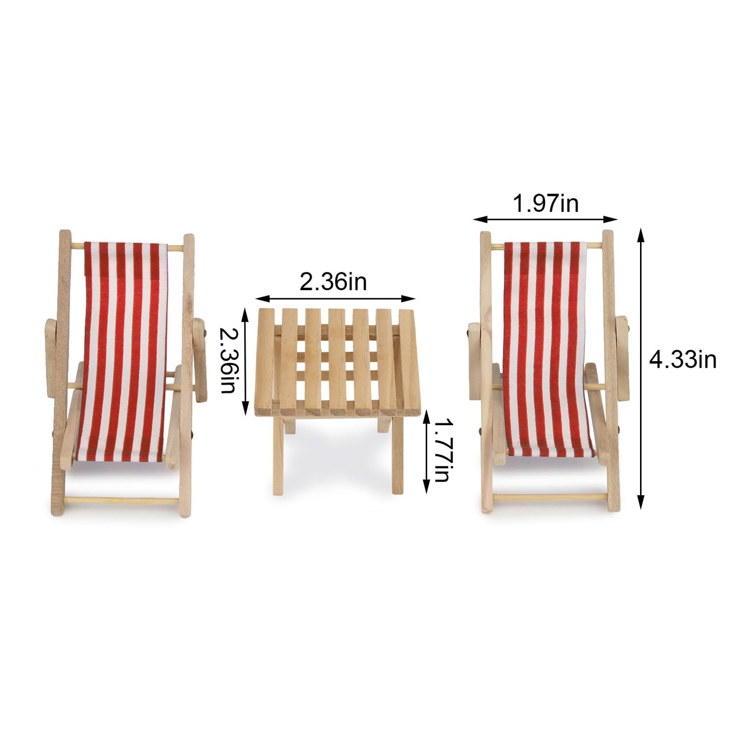 Miniature Beach Chair & Table 3Pcs 1:12 Dollhouse Furniture Model Foldable Chairs Folding Beach Sunbath Chair Props Cake Diy Gar