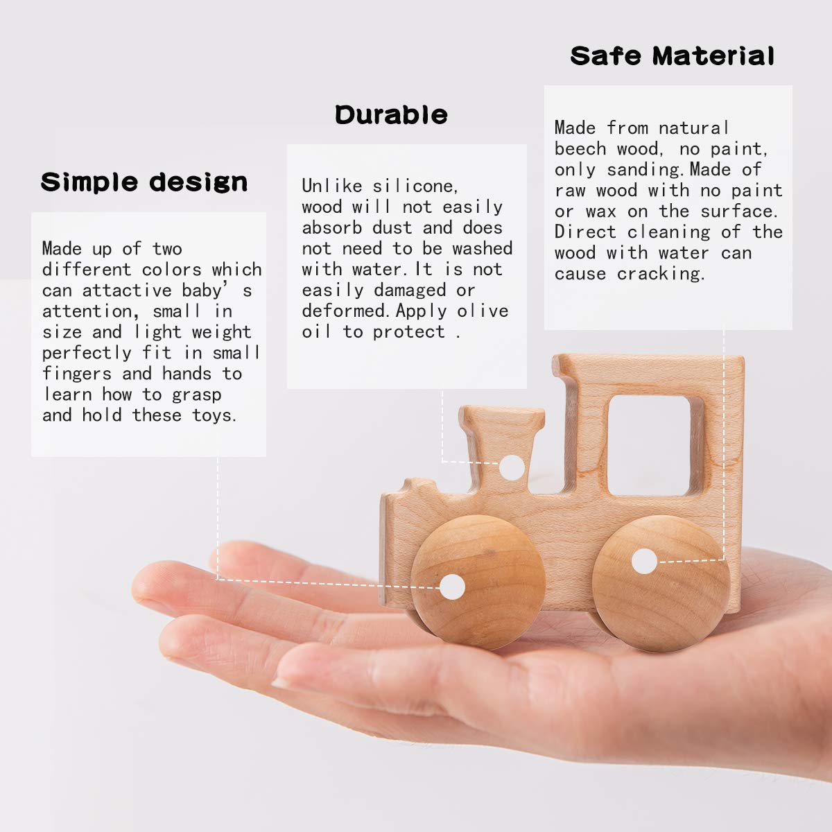 Promise Babe Wooden Rattle Push Car Toys Set Infant Wooden Rattles Interesting Toys 2 Pc Baby Vehicle Toys Hand Push Cars Montes
