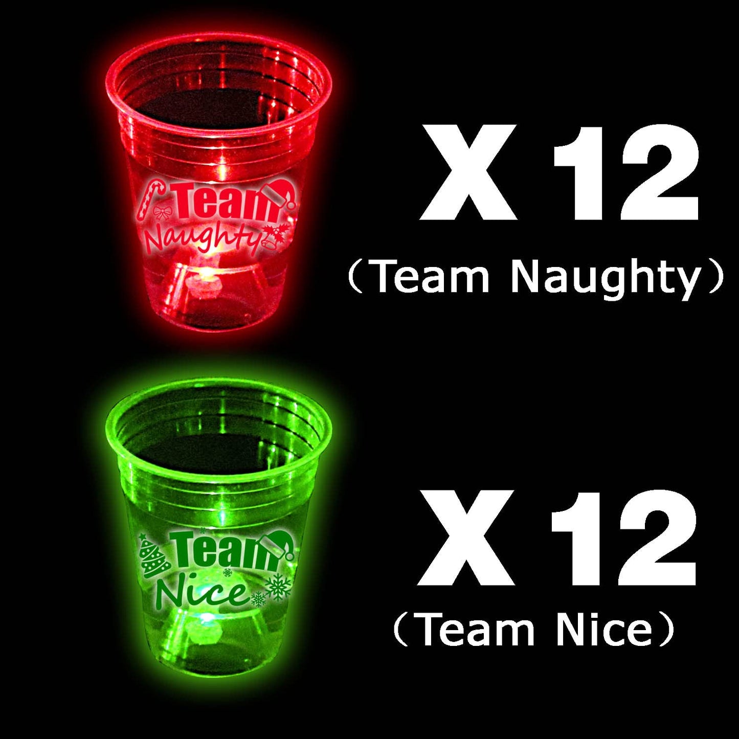 mishunyus 24 Pcs Christmas Party Cups,Glowing Christmas Team Naughty or Nice Party Cups Decoration Cups for Christmas Party Cups