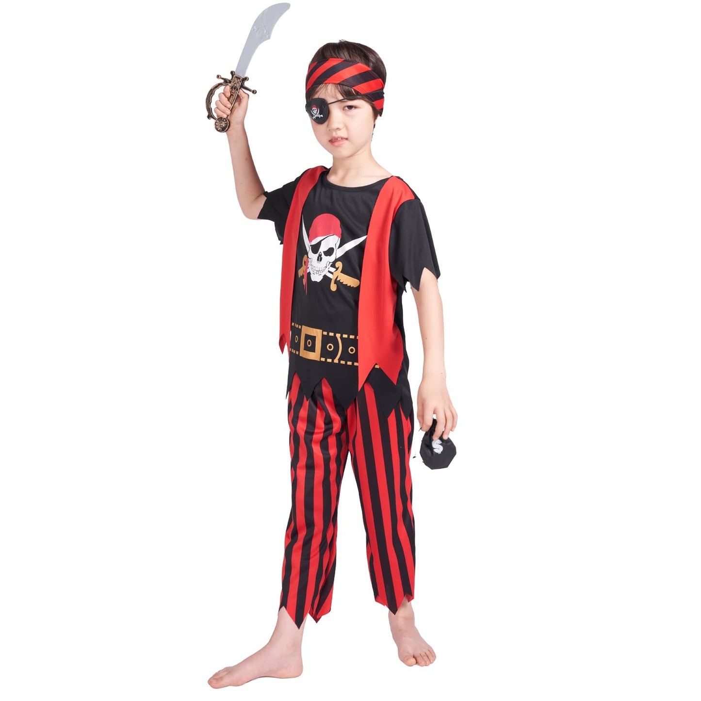 Wizland Children'S Pirate Costume 8Pcs Deluxe Pirate Costume For Kids 9-10Years