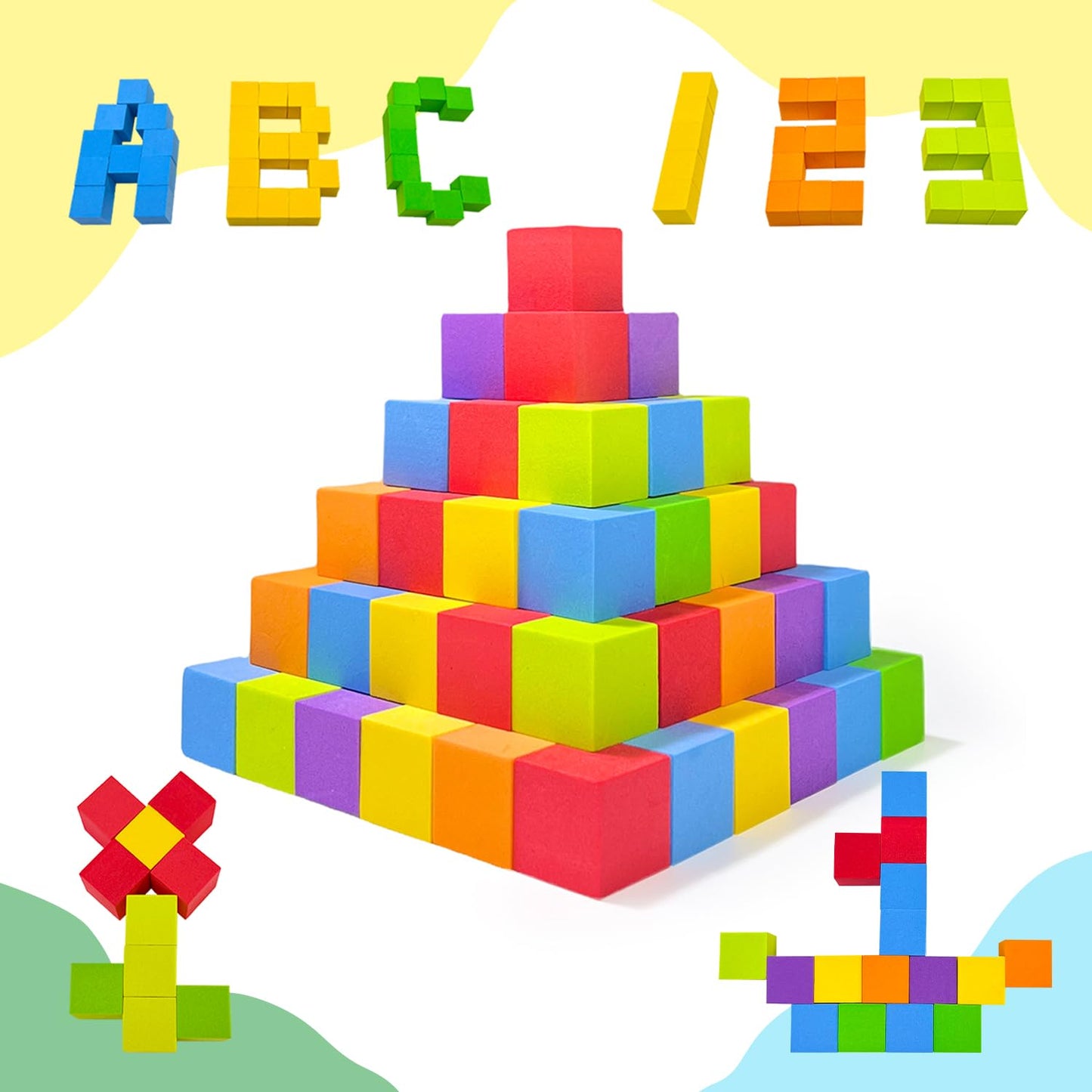Pairez Toys Foam Counting Blocks 105 Pieces 1 Inch Soft Rainbow Math Counters Cubes Math Manipulatives Preschool Classroom Learning Supplies Stacking Blocks for Kids Ages 3+