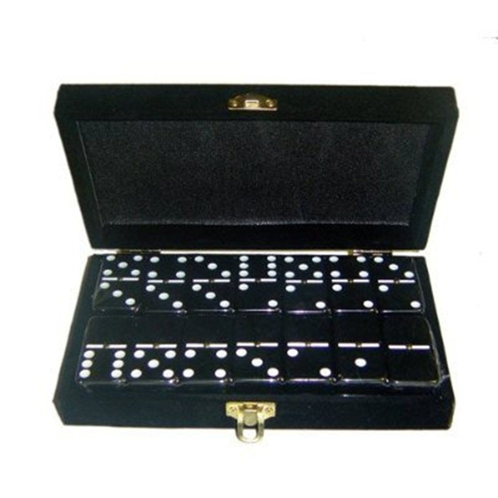 Marion Domino Double 6 Black Jumbo Tournament Professional Size With Spinners In Elegant Black Velvet Case.