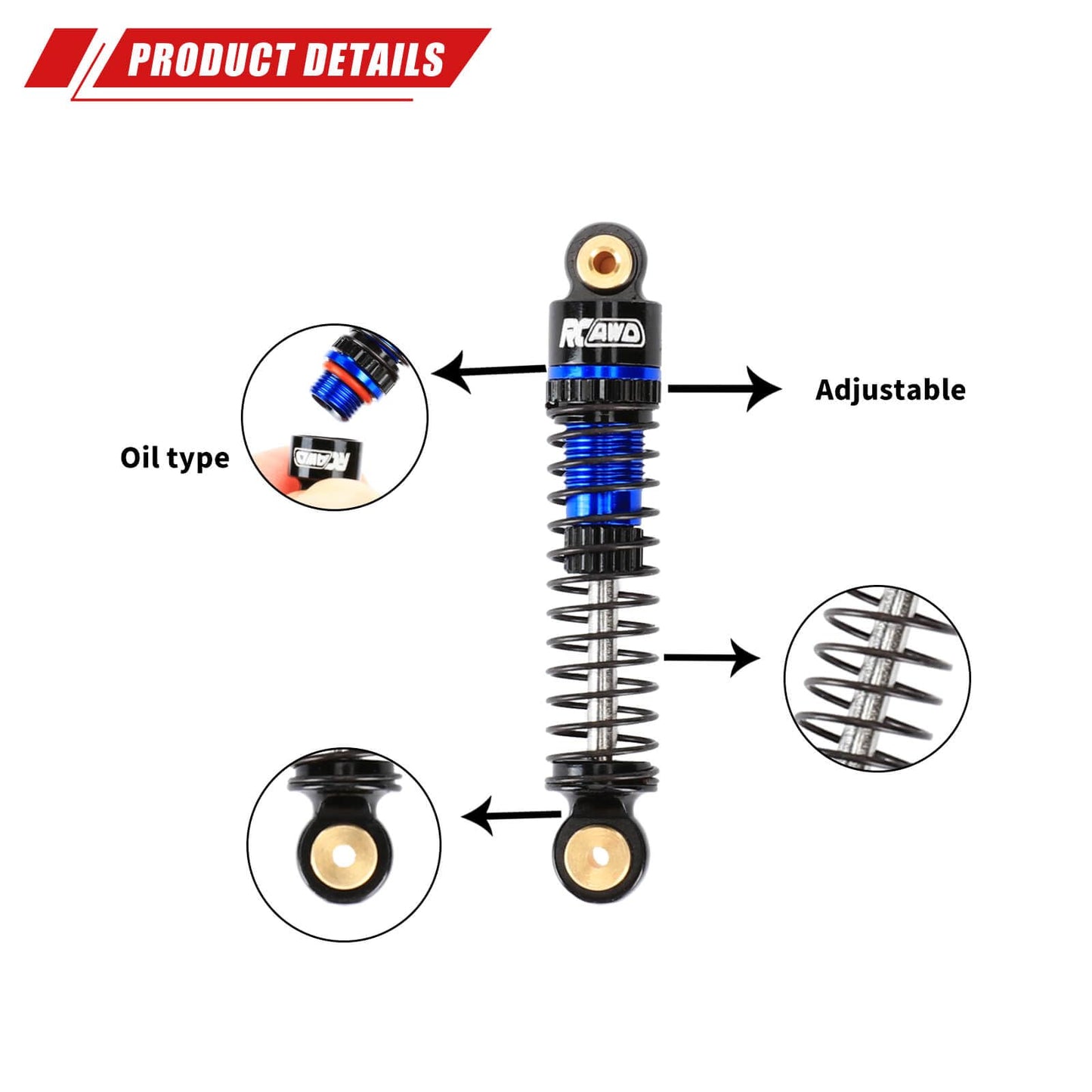 RCAWD 47MM SCX24 Shocks Oil Type & Body Cilps for Axial 1/24 SCX24 AX24 Front Rear Shock Series Upgrades Parts Blue