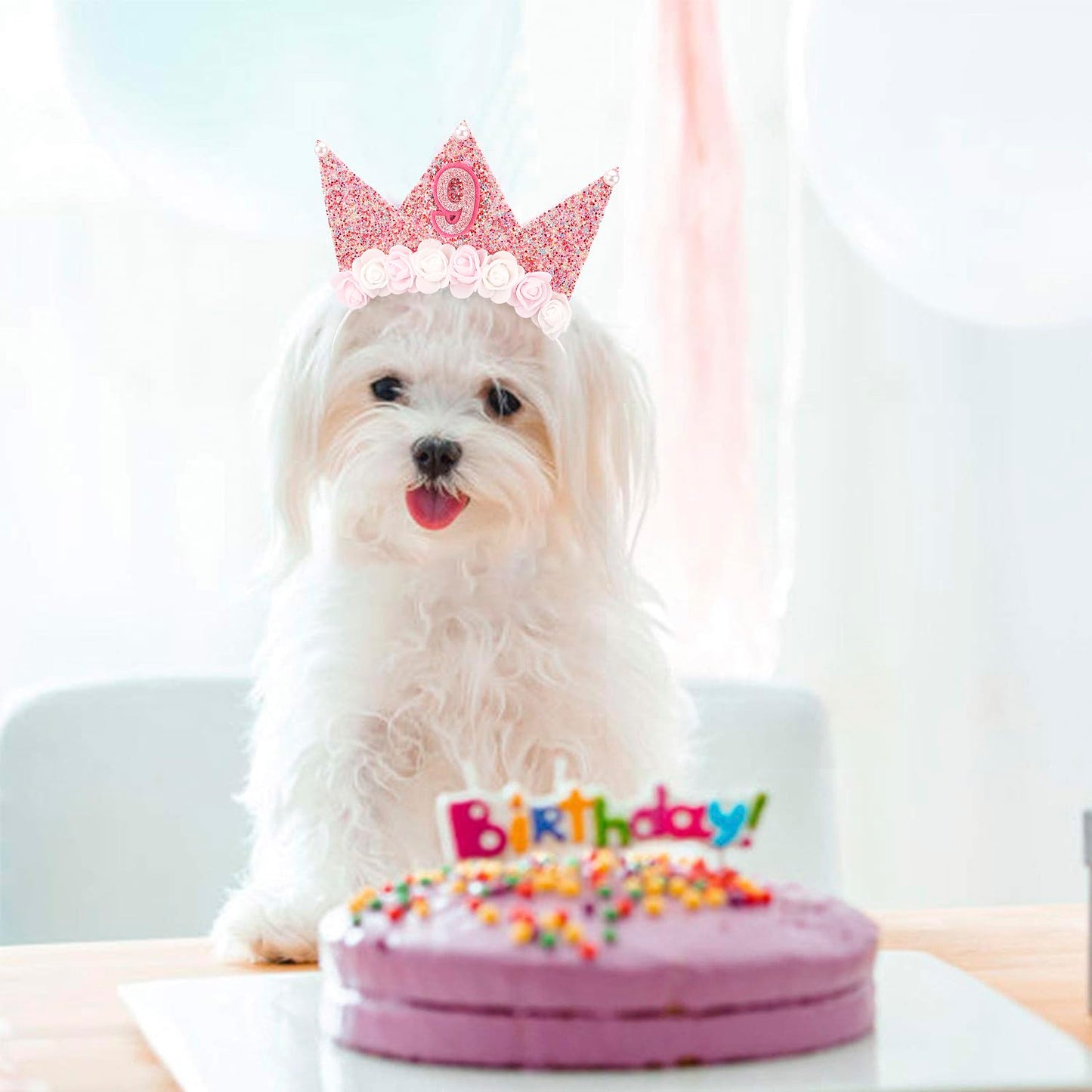 SuPoo 9th Birthday Decorations for Girl 9th Birthday Girl Headband Birthday Crown for Girls Glitter Hair Band for Party 9 Year O