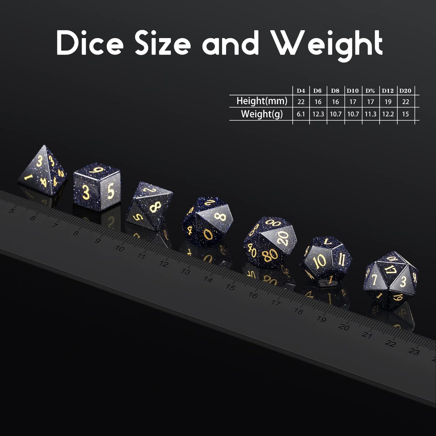 Blue Sandstone Gemstone DND Dice Set,DNDND Full Set D&D Dice with Grogeous Gift Case for Dungeons and Dragon Tabletop Game (Blue