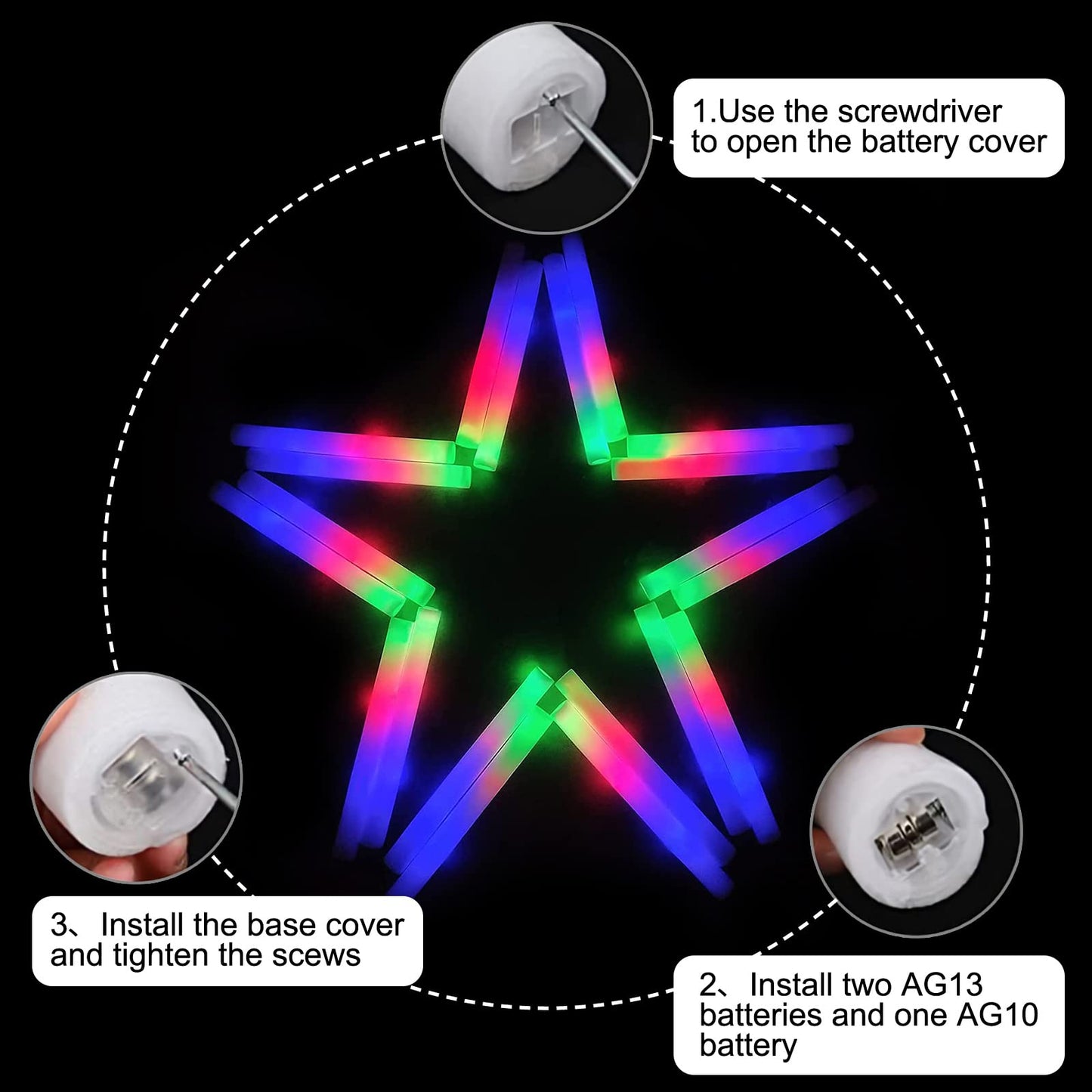 Glow Sticks Bulk, 100 Pcs Led Foam Glow Sticks, Christmas Party Favors With 3 Modes Colorful Flashing, Glow In The Dark Party Su