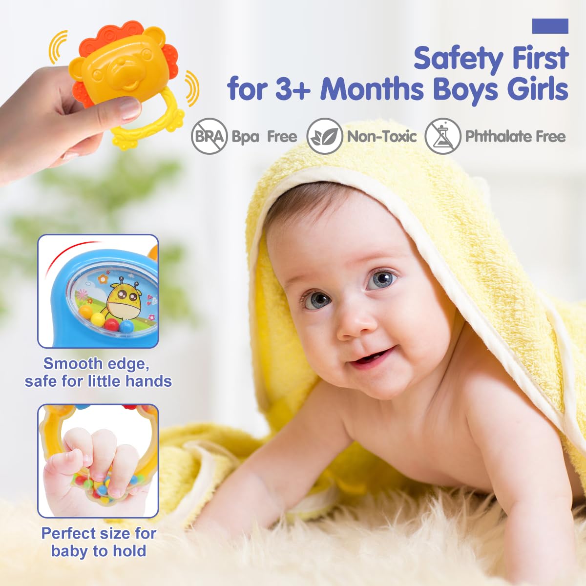 Qizebaby 21Pcs Baby Rattles Toys Set, Baby Toys 3-6 Months, Infant Grab And Shake Rattle, Sensory Teether, Music Learning Toys F