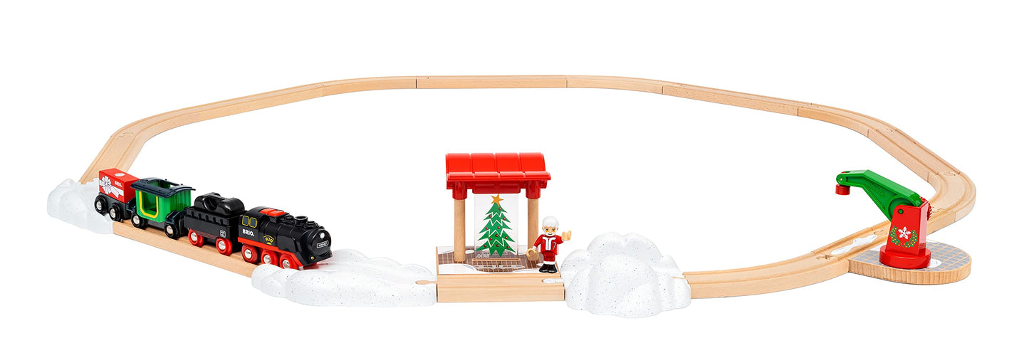 BRIO 36014 Christmas Steaming Train Set - 27-Piece, FSC-Certified Beech Wood, Multicolor, Age 3+ Compatible