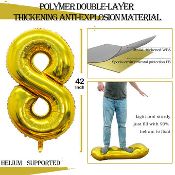 Goer Number 80 Balloons For 80Th Birthday Party Decorations,42 Inch Jumbo Foil Helium Balloons For 80Th Anniversary (Gold)