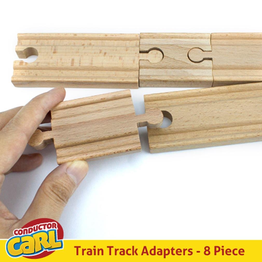 Set of 8 Male-Male Female-Female Wooden Train Track Adapters - Railway Expansion Accessories Compatible with Major Toy Trains -