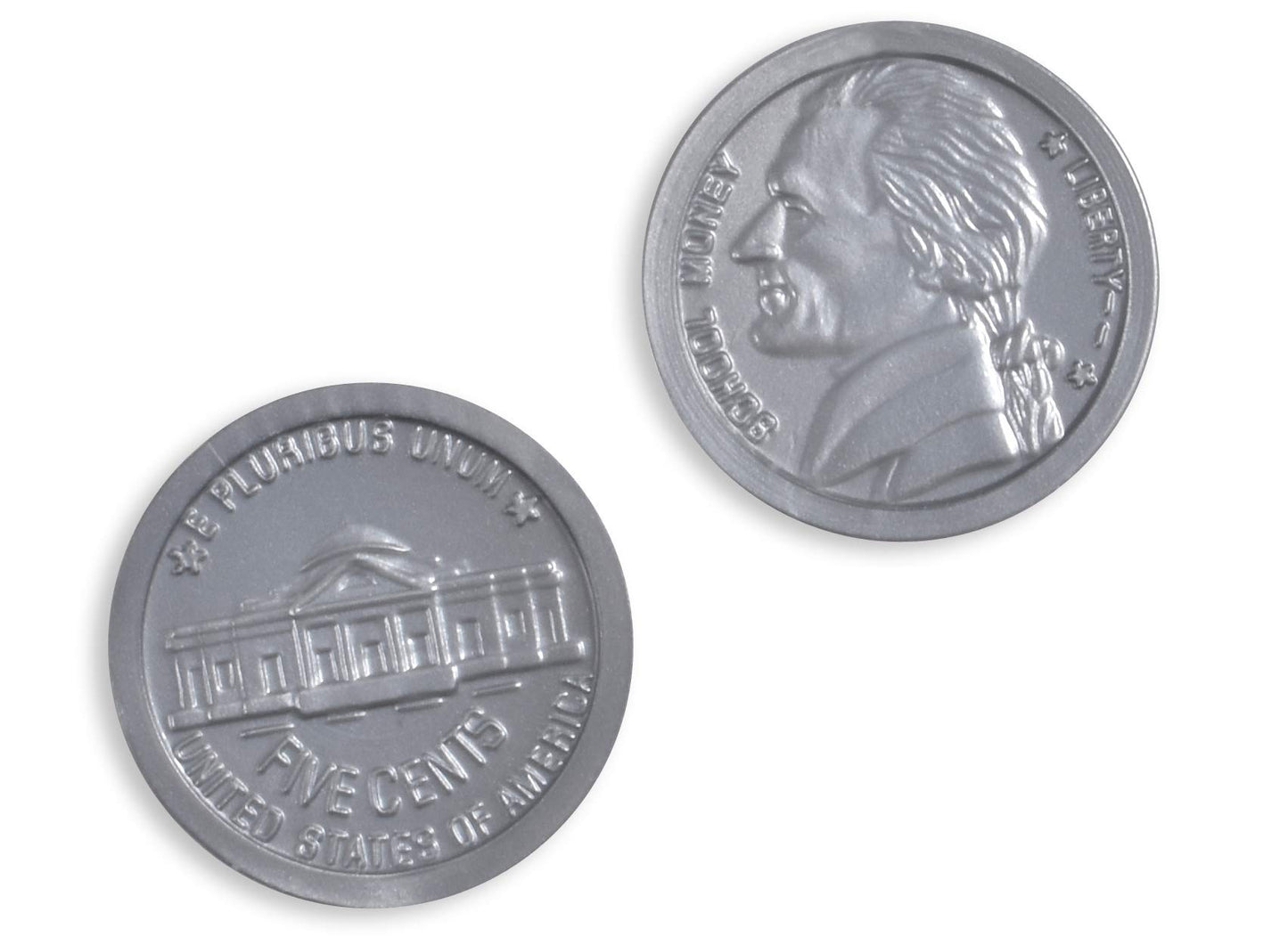 LEARNING ADVANTAGE-7522 Play Nickels - Set of 100 Plastic Coins - Designed and Sized Like Real US Currency - Teach Money Math Wi