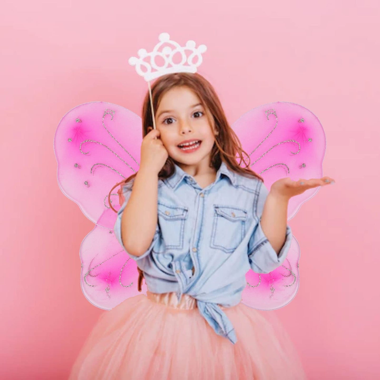 Nenmatte Fairy Girls Wings,Sparkle Angel Wings Butterfly Fairy Girl Wings For Birhday Party Halloween Costume Dress Up For Kids