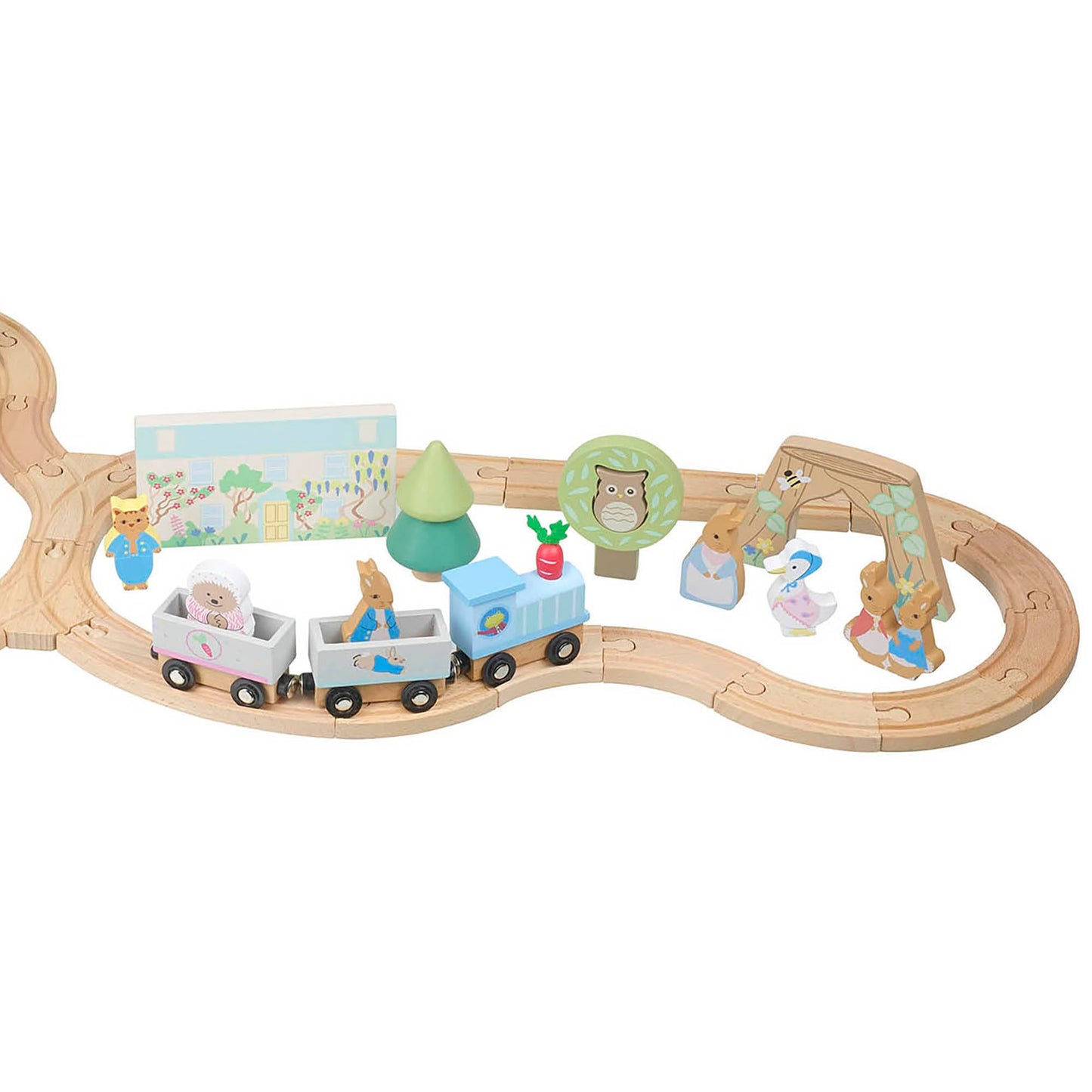 Peter Rabbit: Radish Express Train Set - Wooden Building Track Playset, Chunky Charter & Scenery Pieces. Construction Toy, Licensed, Kids Ages 3+