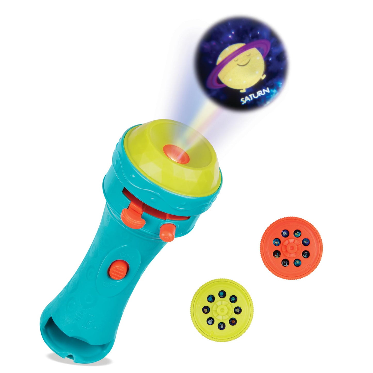 B. toys - Light Me To The Moon - Blue - Pretend Play Projector Flashlight - 2 Image Reels - Planet & Alien Projections - Space T