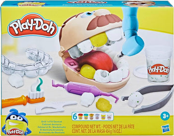Play-Doh Drill 'n Fill Dentist Toy for Kids, Multicolored, 10 Tools, 8 Cans, Non-Toxic, Model F1259, Ages 3+