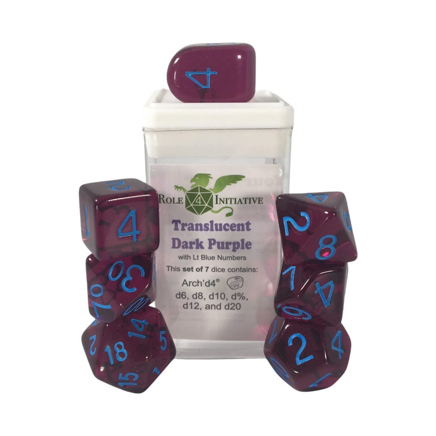 R4I Dice w/Arch'd4: Translucent - Dark Purple w/Light Blue (7)