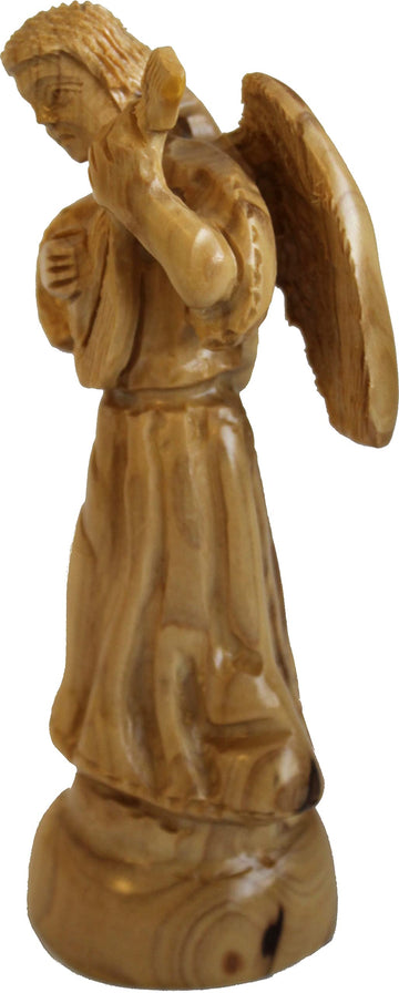 Angel Playing Music - Carved In Olive Wood, Carved Faces And Details Style (17.5 Cm Or 7 Inches)
